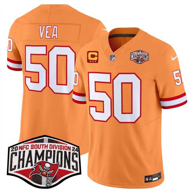 Mens Tampa Bay Buccaneers #50 Vita Vea Orange F.U.S.E. 2024 NFC South Champions With 3-Star C Patch Limited Stitched Jersey